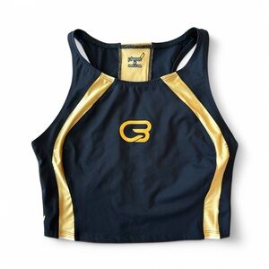 CYCLEBAR x Pheel Black and Gold Paneled Crop Top